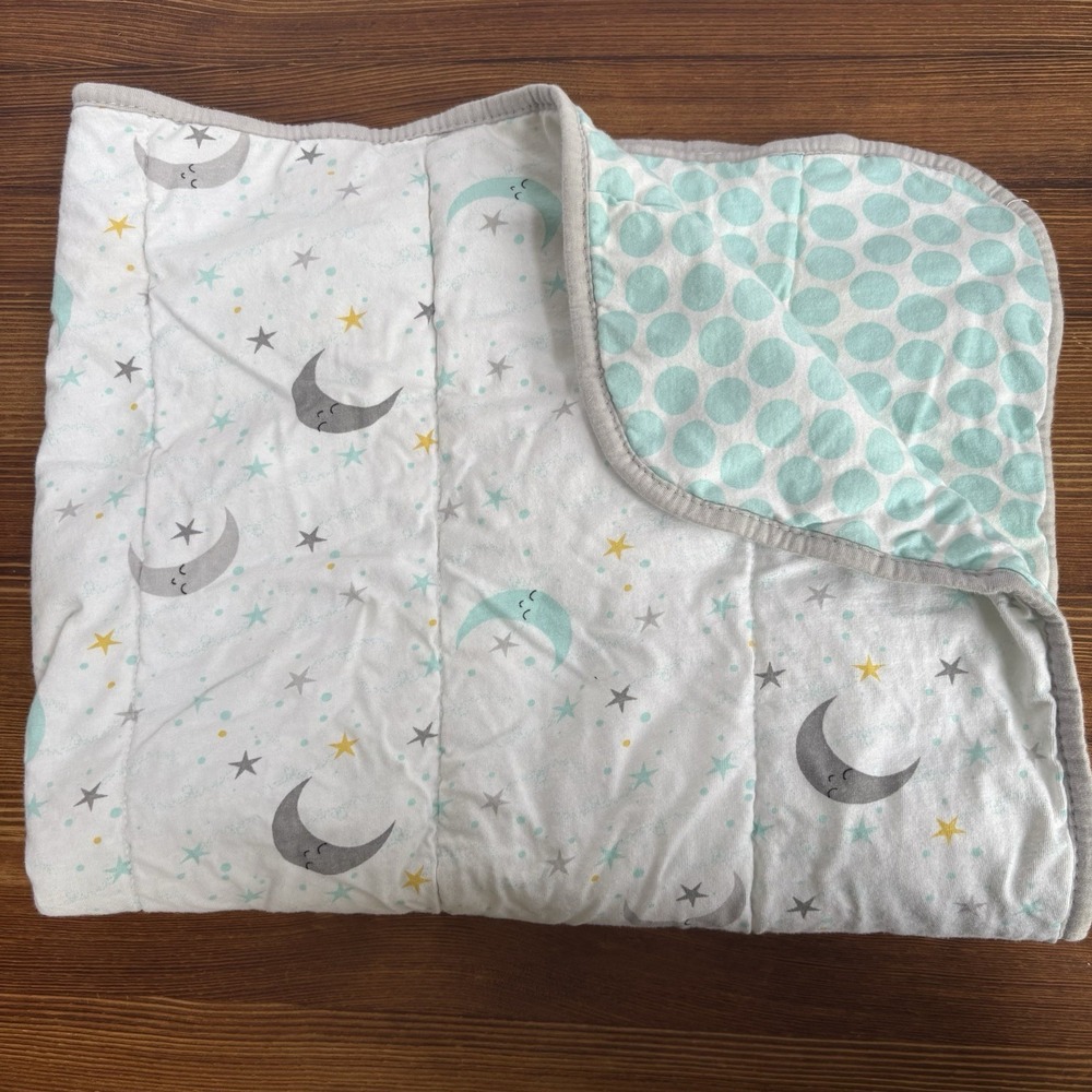 Parent's Choice Baby Blanket Moon Stars Aqua Gray White 32x26 Security Lovey